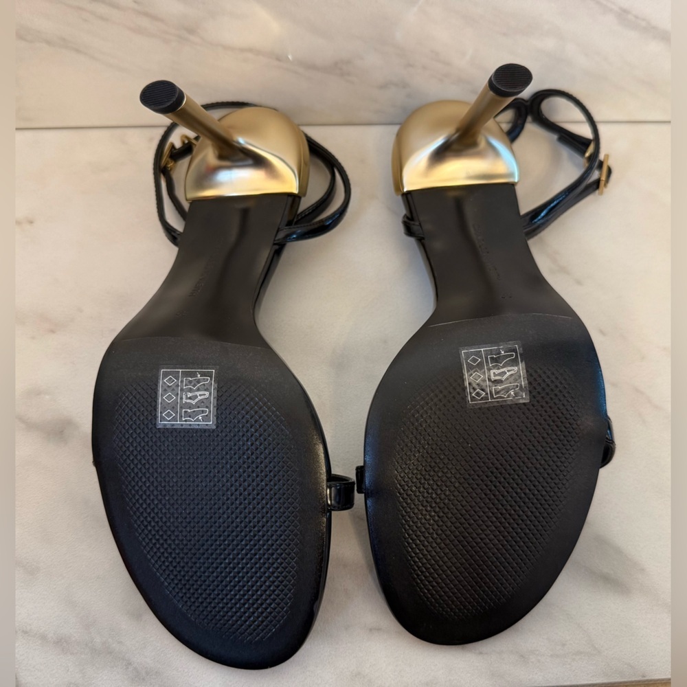 Charles & Keith Black Ankle Strap Heels with Gold Heel Minimalist Chic Size 39 - Picture 10 of 13
